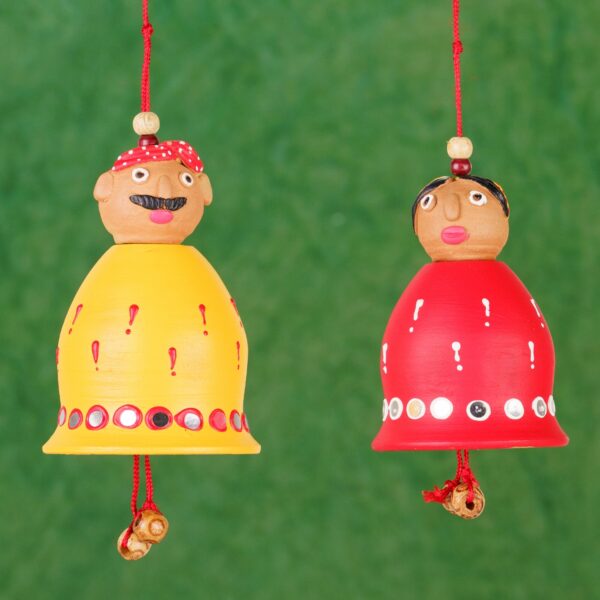 SathrangiHand-made Terracotta Hanging Figures of Woman and Man Elegant Artistry for Home Decor