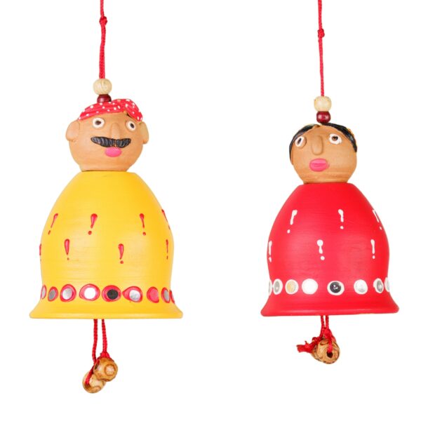 SathrangiHand-made Terracotta Hanging Figures of Woman and Man Elegant Artistry for Home Decor - Image 2