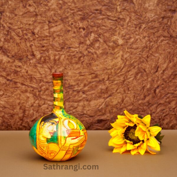 Sathrangi Hand Painted Diya Holding Traditional Woman Painting Surahi for Decor - Image 2