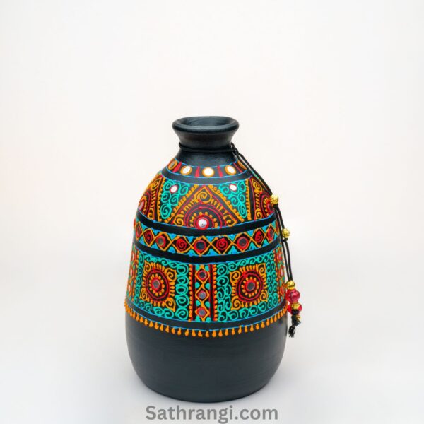 Sathrangi Peacock Green Meenakari art work Vase for flower decorations. - Image 3